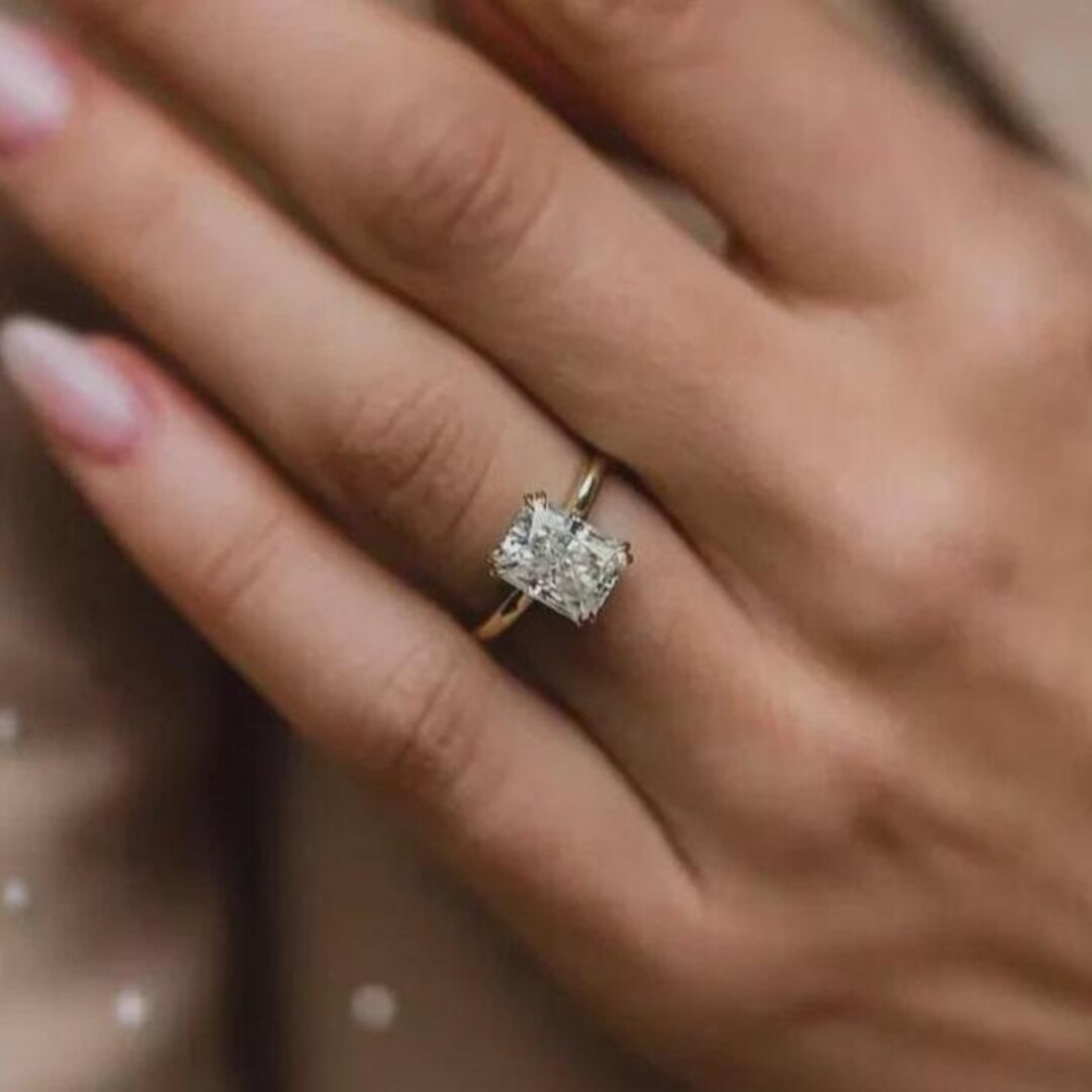 Radiant Cut Lab Grown Engagement Ring, Yellow Gold Solitaire Ring ...