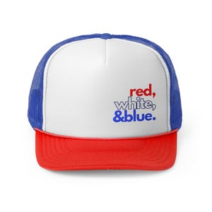 Patriotic Trucker Cap, USA Pride Hat, Summer BBQ Accessory, Fourth of July Gear, Red White Blue Snapback