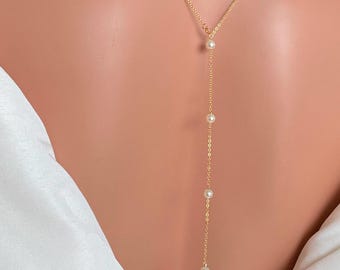 Bridal Back Necklace – Bridal Back Necklace Pearl Wedding Jewelry – Perlas de la Noche