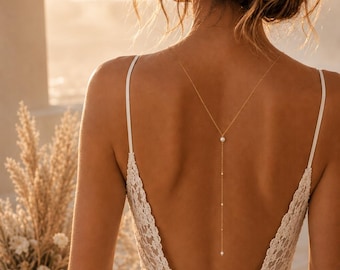 Collier de Dos Mariée Doré Perle Fine Bohème Chic – Bijou Dos Nu Mariage Élégant – Célestine