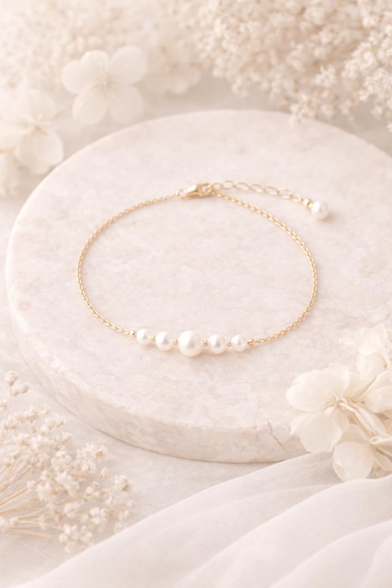 Bracelet de mariée Essence — perles fines sur chaîne acier inoxydable