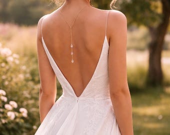 Collier de Dos Mariée Gotas de Cristal Nupcial en Cristal Transparent – Bijou Élégant pour Mariage et Robe Dos Nu-Acier Inoxydable