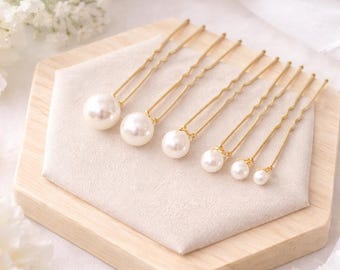 Lot de 6 pics à cheveux mariage perles dorées dégradées – Bijou de chignon mariée-Amorcito