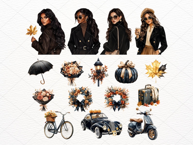 Watercolor Autumn Clipart Collection Fall City Stroll Cozy Fall Fashion ...