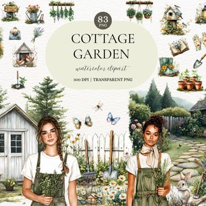 Gardening Clipart Watercolor Cottagecore Clipart PNG Gardening Scenes Cottage Garden Planner Stickers PNG Scrapbooking Junk Journaling