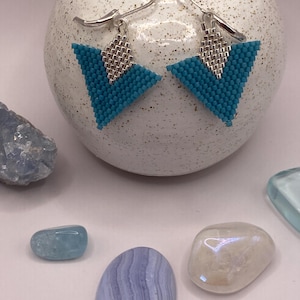 Silver and blue beaded earrings