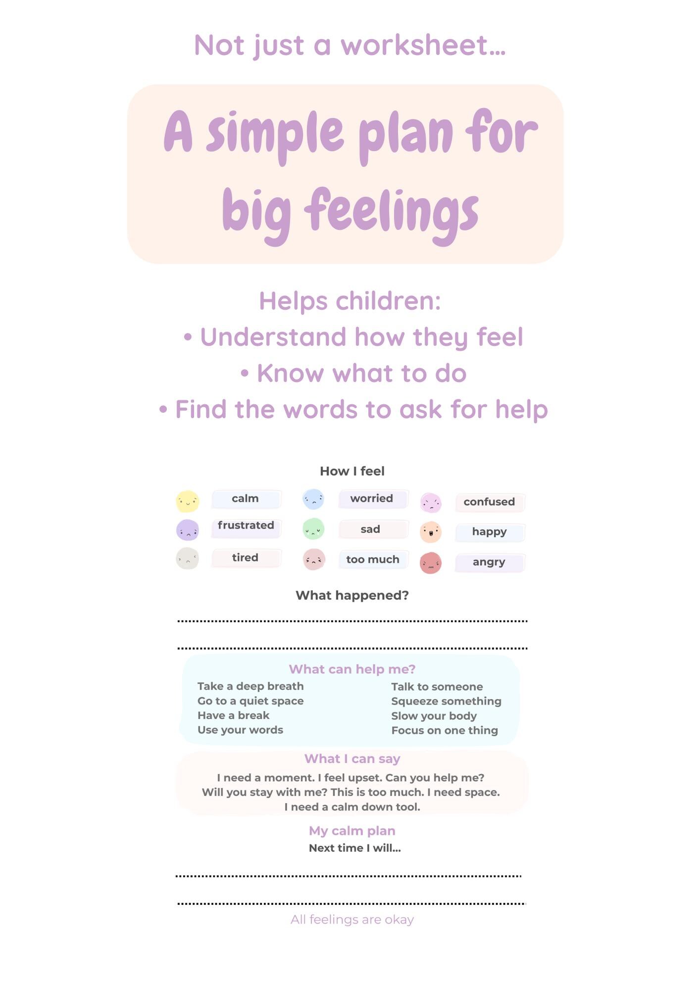 Calm Down Plan for Kids | Emotional Regulation and Coping Skills ...