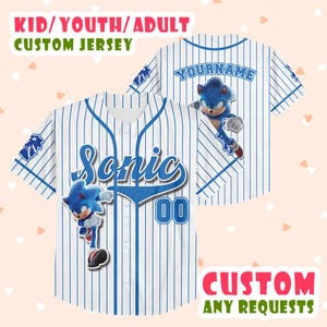 Personalized Sonic 3 The Hedgehog Blue Stripe Baseball Jersey, Custom Number And Name Sonic Movie Jersey, Sonic Fan Gift 26225DNCJS2