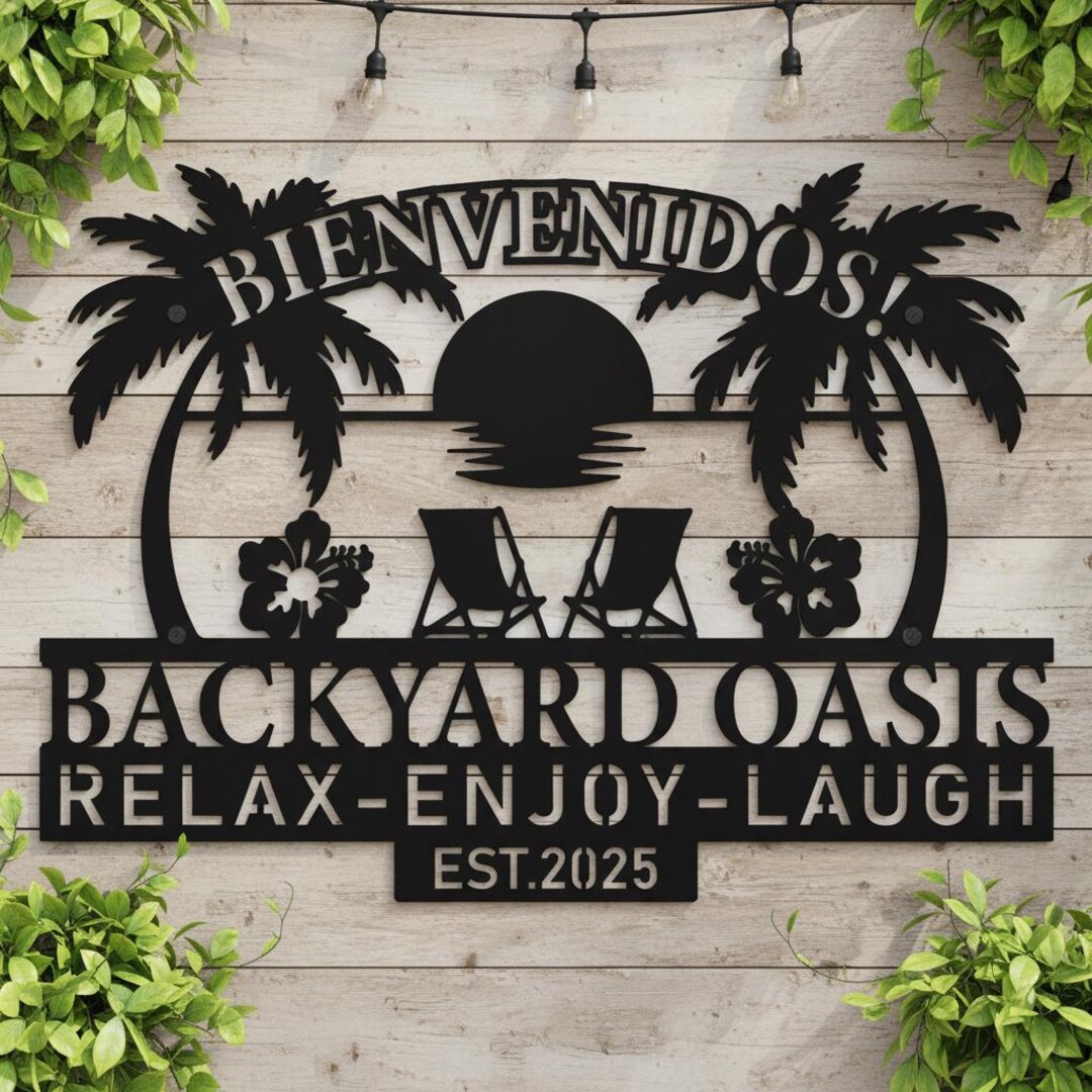 Custom Backyard Oasis Sign,metal Palm Tree Yard Decor,tropical Backyard ...