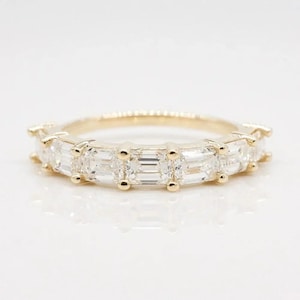 Emerald Cut Moissanite Wedding Band, Emerald Moissanite 14K Solid Gold Engagement Band, Half Eternity Wedding Band, Emerald Band For Women