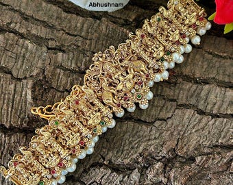 #2577, TRADITIONAL GOLD PLATED FILIGREE  BELT-INDIAN, KAMARBAND/KOMOR BONDHONI. Flower Motif Komor Bondhoni main image 3