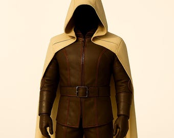 Capa medieval con capucha y armadura de cuero: Traje de cosplay para LARP