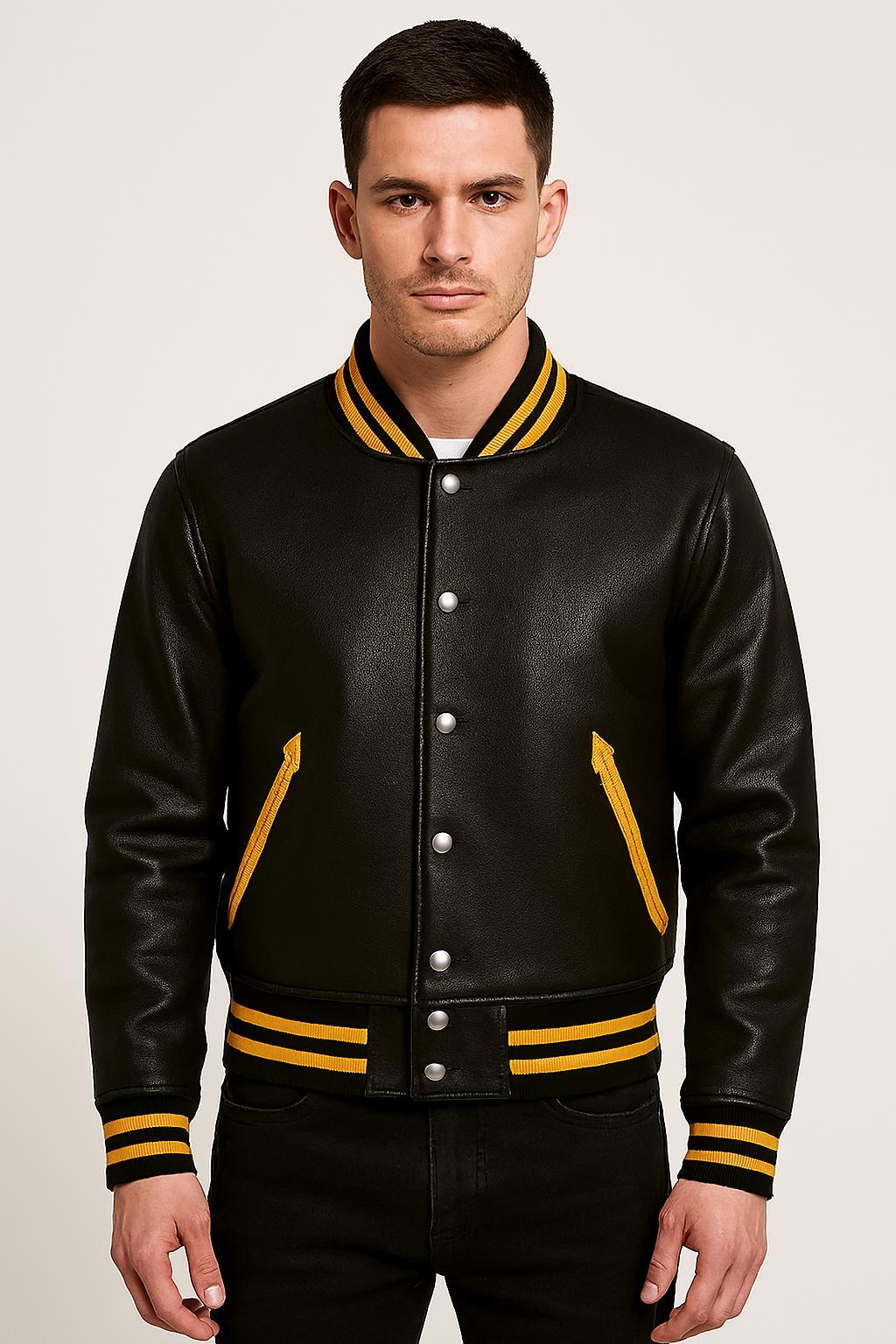 ランボルギーニ バーシティジャケット：ブラックシープレザー