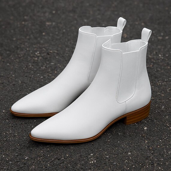 chelsea boots white low heeled boots