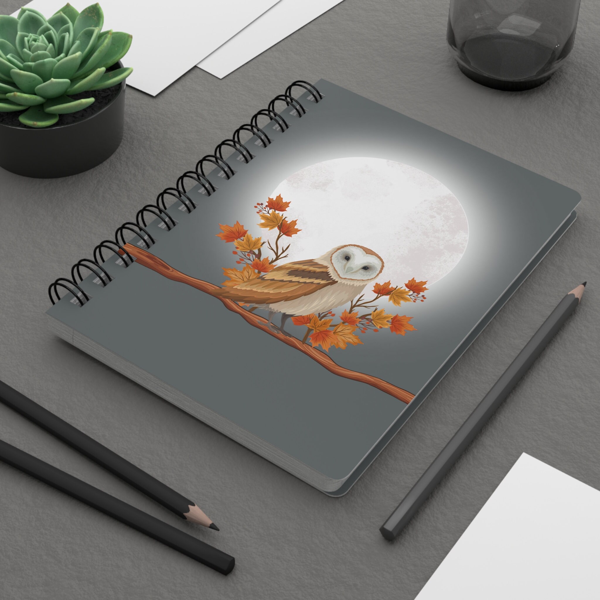 Barn Owl & Moon Spiral Notebook: Autumn Nature Journal
