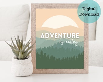 Adventure Printable Wall Art For Nature Lovers, Adventure Is Calling Art Print, Outdoor Recreation Wall Decor Print For Hiking Enthusiasts