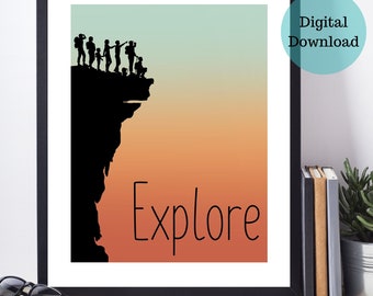 Explore Hiking Wall Art: Nature Adventure Print (Digital Download)