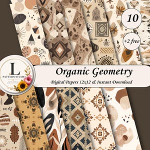 Organic Geometry Digital Paper Pack, Modern Geometric Scrapbook Paper, Neutral Boho Printable Backgrounds, Seamless Abstract Pattern