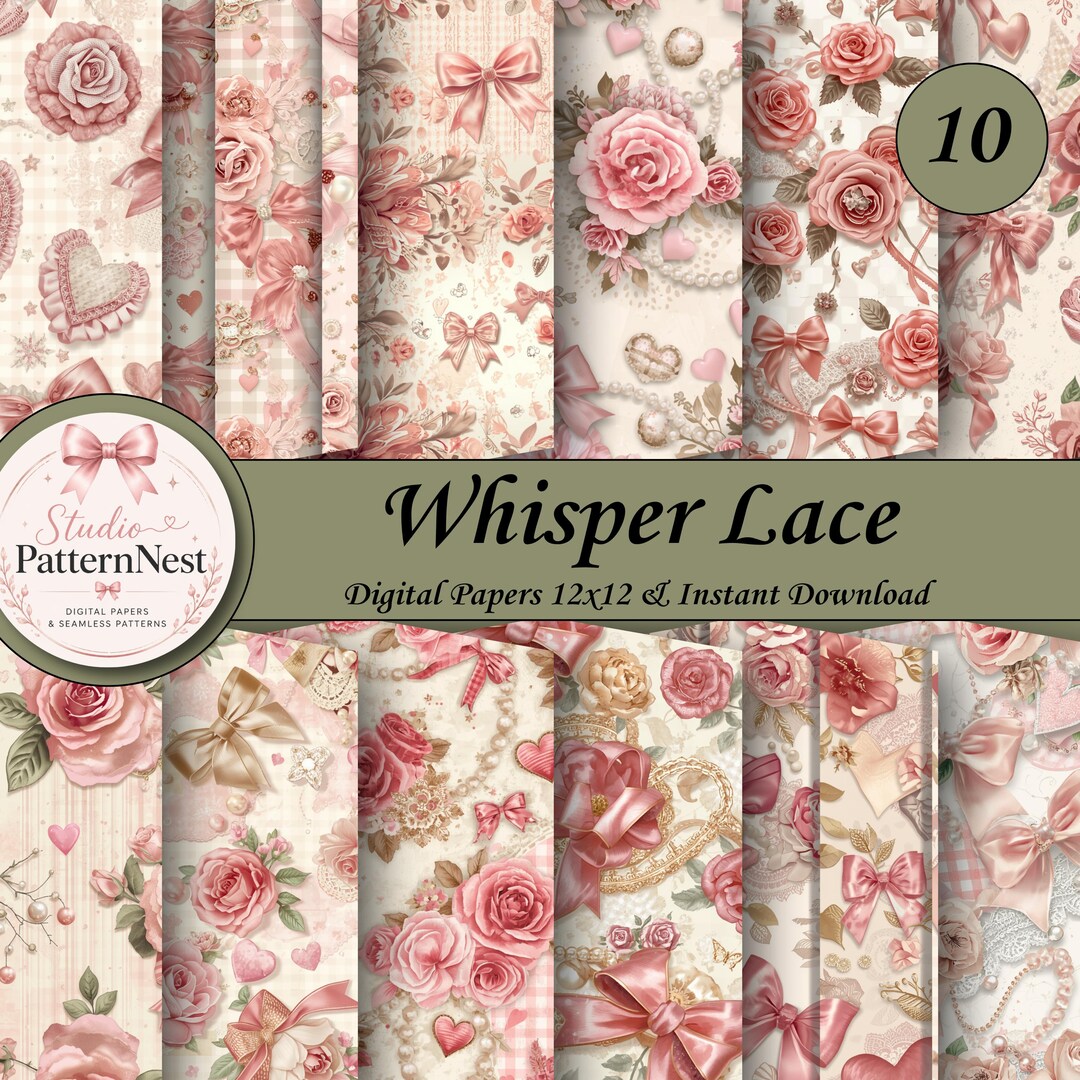 Whisper Lace Seamless Pattern Bundle, Vintage Floral Lace Digital Paper ...