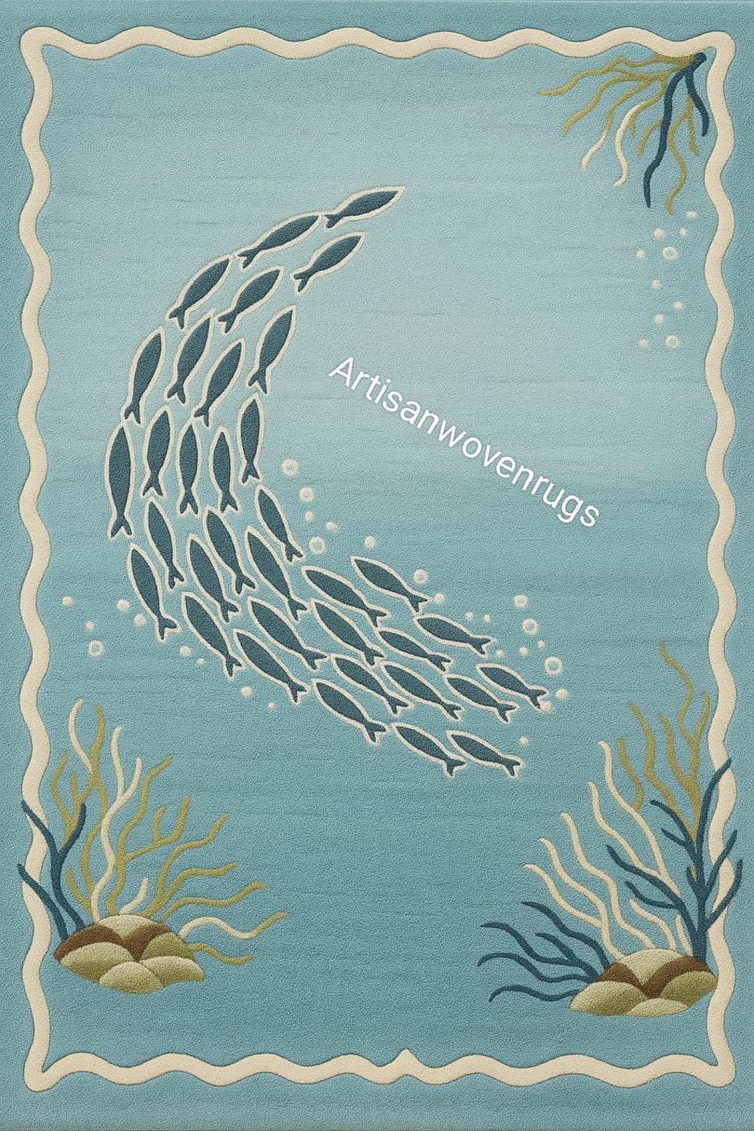 Ocean Wave Fish Design Carpet Blue Sea School of Fish Carpet Marine ...