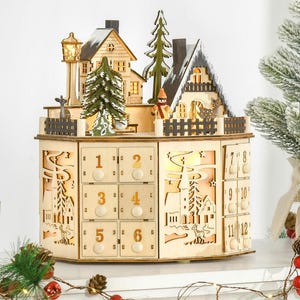 Casita de Adviento de Madera con LED / Cuenta atrás de Navidad