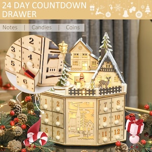 Wooden Christmas Advent Calendar House | LED Lights & Drawers Included | Reusable DIY Holiday Countdown | Limited Stock!
