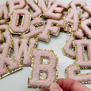 Letras em chenille, patch para passar a ferro, costura, acabamento dourado, capital, bordado, crachá, motivo, jaqueta, camiseta, mochila, personalize suas próprias roupas e bolsas