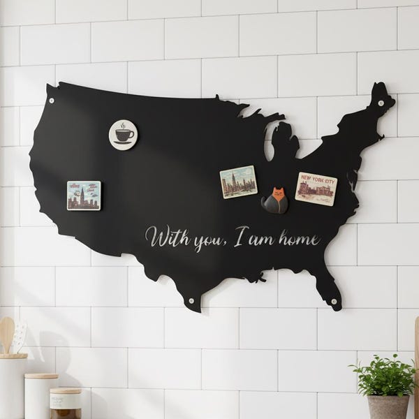 Tablero magnético personalizado de viaje de EE. UU., decoración de pared con mapa magnético, letrero decorativo con mapa de EE. UU., tablero magnético decorativo de regalo, placa metálica con mapa de EE. UU., decoración con imán de viaje
