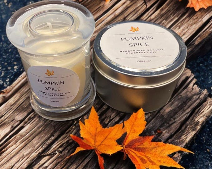 Featured listing image: Set of Pumpkin Spice Candles - handpoured in Australia - sweet, warming scent - two candle types - sold together in a decorative box