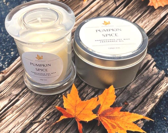 Featured listing image: Set of Pumpkin Spice Candles - handpoured in Australia - sweet, warming scent - two candle types - sold together in a decorative box