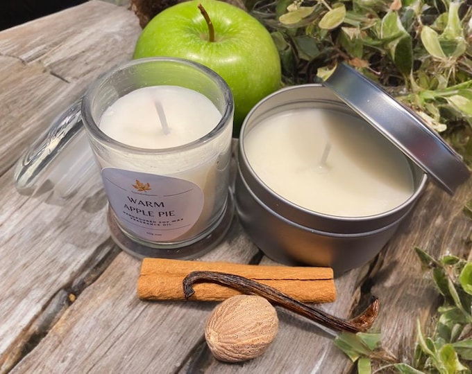 Featured listing image: Set of Warm Apple Pie Scented Candles - handpoured in Australia - delicious, scrumptious scent - two candle types - sold in a decorative box