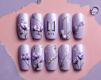 BTS Idol Fan Nagels: Lavendelbloem Plaknagels
