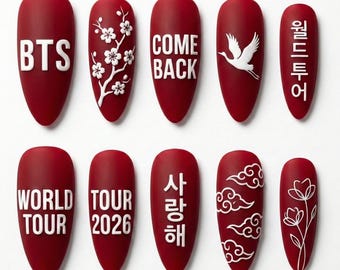 BTS World Tour Nagelset | Kunstnagels met kersenbloesemthema