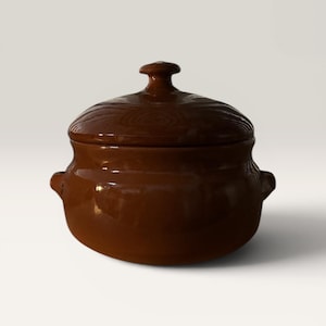 Olla de terracota vintage marrón esmaltada con tapa – Olla rústica de barro para cocinar - 12,5 cm
