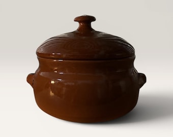 Olla de terracota vintage marrón esmaltada con tapa – Olla rústica de barro para cocinar - 12,5 cm