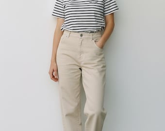 Striped Cotton T-Shirt – Minimalist Breton Top, Black and White Short Sleeve Tee, Everyday Classic