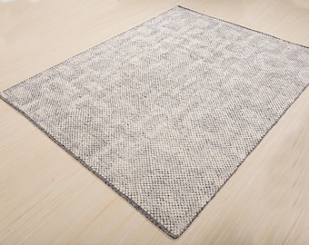 13x14 Hand-Knotted black White Wool Rug, Neutral Contemporary Design bedroom rug living room all sizes customize