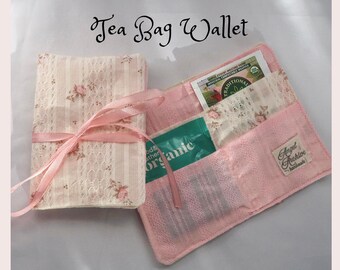 Shabby Chic Tea Wallet | Travel Tea Bag Pouch Organizer | Cotton Jacquard