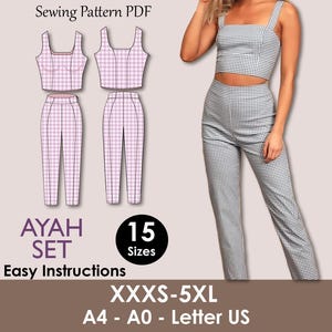 AYAH Set - crop top pattern | fitted pant pattern | Sleeveless, ankle pant| Women summer set sewing Pattern PDF casual outfit, corset dress