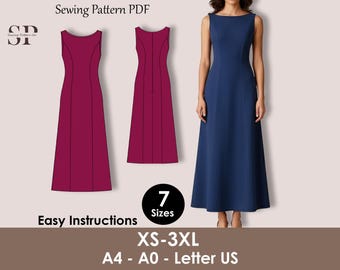 Long Dress Sewing Pattern, Sleeveless A-line XS-3XL PDF - Etsy