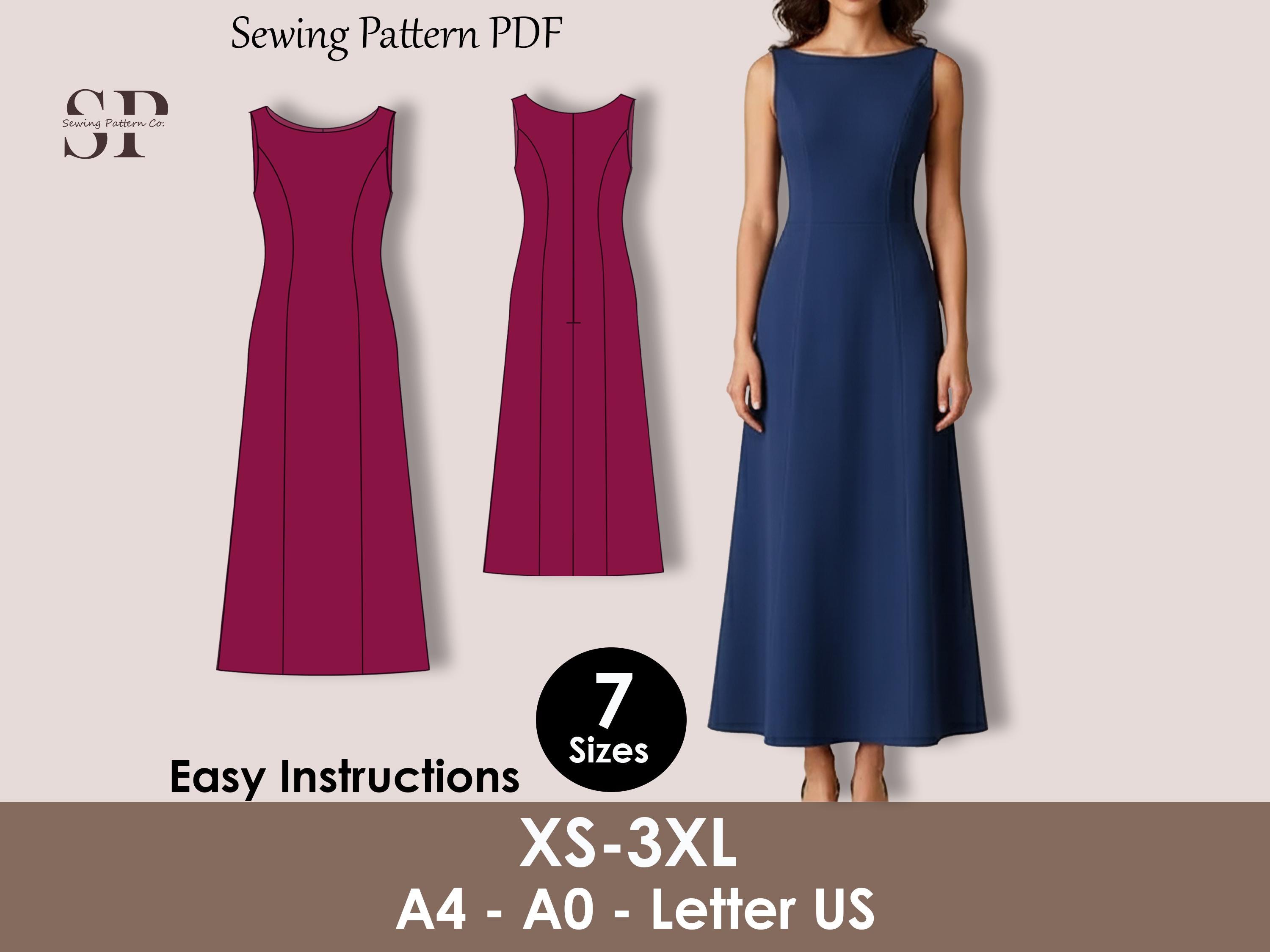 A-line Dress Sewing Pattern PDF, Long Vintage Style XS–3XL, Formal ...