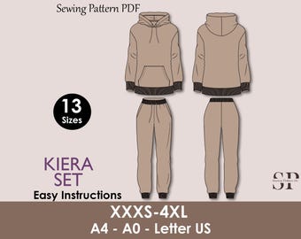 KIERA Set - Women Hoodie set| Hoodie & jogging pattern| Loungewear, Sweatshirt| Full Sleeve, lower| Women Winter set sewing Pattern PDF