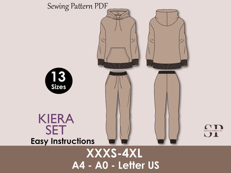 KIERA Set - Women Hoodie set| Hoodie & jogging pattern| Loungewear, Sweatshirt| Sleeveless, Short skirt| Women Winter set sewing Pattern PDF