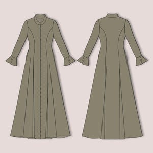 Medieval Cloak Dress Sewing Pattern PDF, Zipper Front Coat XS-3XL, Renaissance Costume PDF, Long Flared Dress Pattern