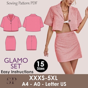 GLAMO Set - Shirt & skirt | Summer Dress | Women dress pattern| Half Sleeve dress, Short dress| sewing Pattern PDF jacket skirt combo