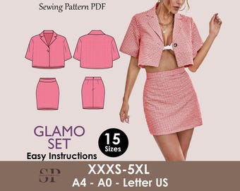 GLAMO Set - Shirt & skirt | Summer Dress | Women dress pattern| Half Sleeve dress, Short dress| sewing Pattern PDF jacket skirt combo
