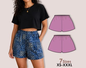 LAURA - Women's Elastic Waist Shorts easy Sewing Pattern with Pockets | beginners |  XS–3XL