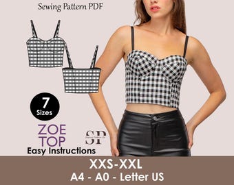 ZOE Top - Bustier Minimalist top | Halter top Corset pattern | Sleeveless bodice pattern| women Top digital sewing Pattern PDF