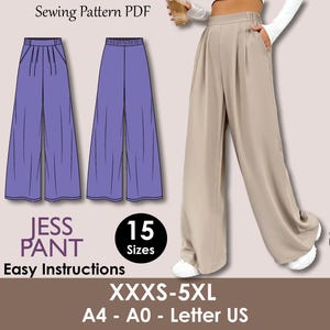 JESS Pant - modèle de pantalon à plis | couture de pantalons pour femmes PDF | pantalon chic | Pantalon confortable pour femme | Pantalon large | Pantalon long numérique
