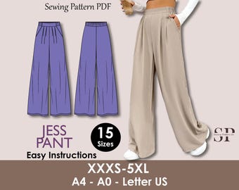 JESS Pant - pleat pant pattern | women pant sewing PDF | classy pant | Women’s Comfy Pant | Wide leg pant | Digital trouser long pant